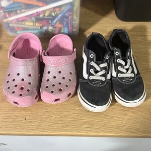 Vans Black Kids Sneakers, crocs and princess frozen shoes- all size 9